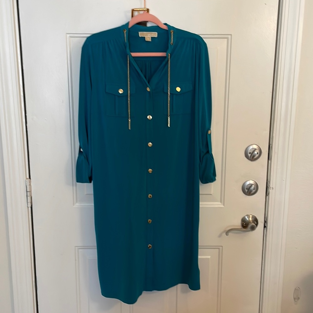 Michael by Michael Kors Cyan Shirt Dress with Belt